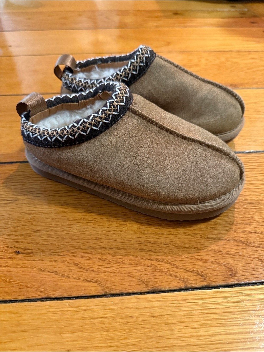 Children's Plush Slip-On Slippers in Brown